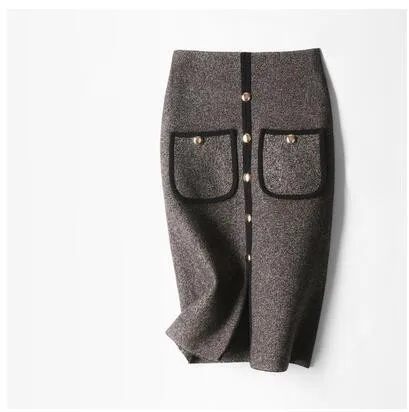 Autumn and winter knit skirt womens single-breasted pencil skirt slim package hip skirt split long winter skirt
Autumn and winter knit skirt womens single-breasted pencil skirt slim package hip skirt split long winter skirt