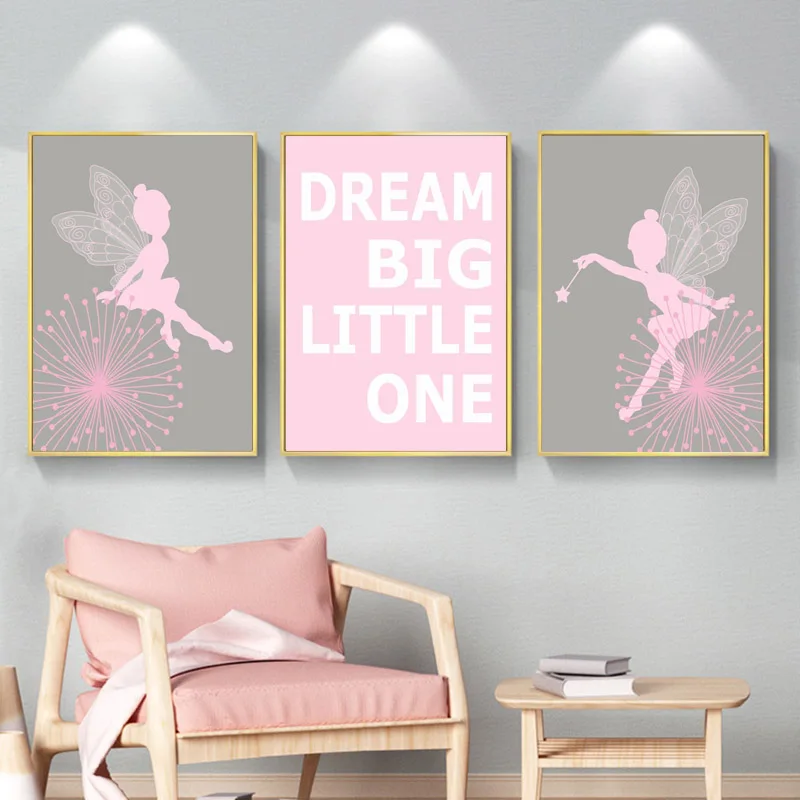 Fairy Girls Wall Art Canvas Dream Big Little One Posters Pink and Grey Painting Prints Pictures for Baby Girl Room Nursery Decor
Fairy Girls Wall Art Canvas Dream Big Little One Posters Pink and Grey Painting Prints Pictures for Baby Girl Room Nursery Decor