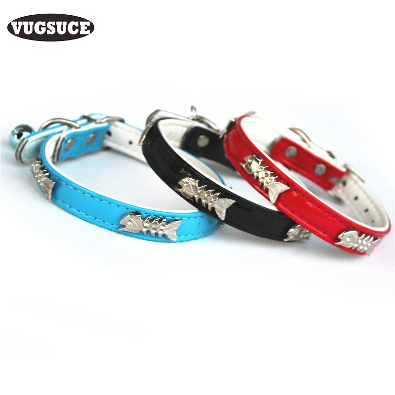 XPangle Dog Collar Leather for Chihuahua Adjustable Cute Fishbone Pet Puppy Cat Neck Strap Smalll Accessories on - Намордник из кожи XPangle для чихуахуа, регулируемый, с милым рисунком рыбочки, для щенка, кошки и маленьких животных.