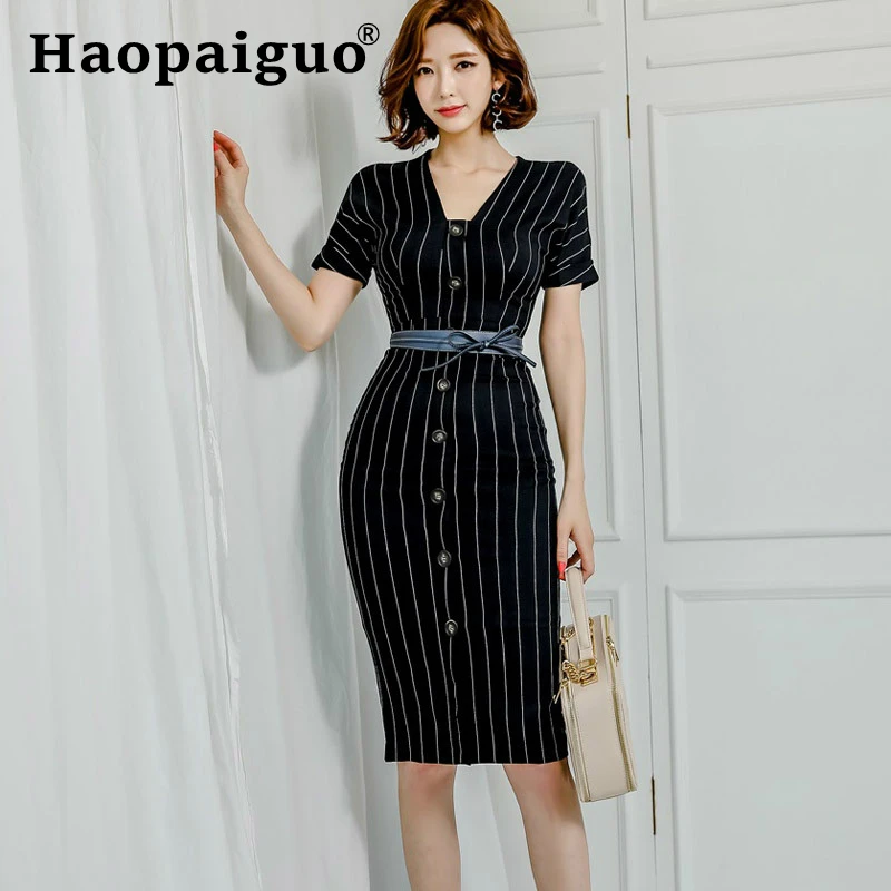 Plus Size OL Office Work Dress Women Striped Corset Bodycon Wrap Dress Women with Sashes Singer Button Summer Dress 2019 Elbise
Plus Size OL Office Work Dress Women Striped Corset Bodycon Wrap Dress Women with Sashes Singer Button Summer Dress 2019 Elbise