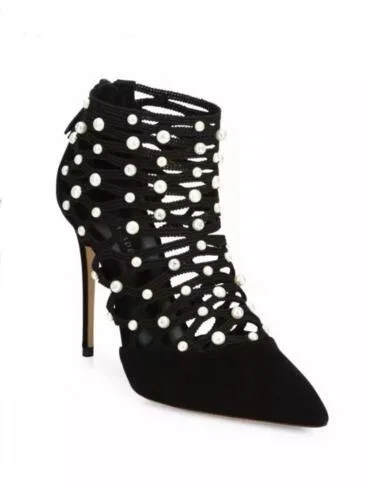 Newest Women Sexy Solid Black Flock Pointed Toe Pearl Ankle Short Boots Fashion Hollow Out Back Zipper High Heel Pumps
Newest Women Sexy Solid Black Flock Pointed Toe Pearl Ankle Short Boots Fashion Hollow Out Back Zipper High Heel Pumps