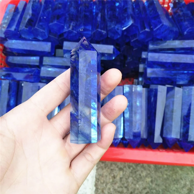 

Оптовая цена 1 кг (18-20 шт) синий плавленый обелиск кварцевый Кристал острый заживляющий домашнее украшение Фен-шуй