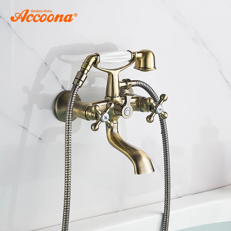 Accoona Bathtub Faucet Wall Mounted Antique Bronze Bathtub Faucets With Dual Hand Shower Bathroom Bath Shower Faucets A6471C
Accoona Bathtub Faucet Wall Mounted Antique Bronze Bathtub Faucets With Dual Hand Shower Bathroom Bath Shower Faucets A6471C