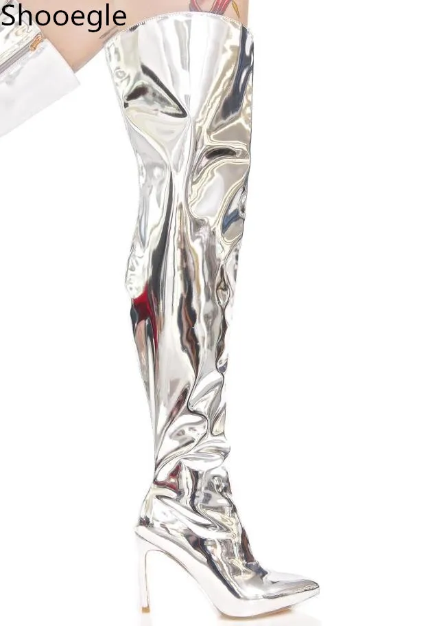 Fashion Stilettos Silver Gold Mirror Leather Metallic Over The Knee Women Boots Fashion Thigh High Booties party dress shoes
Fashion Stilettos Silver Gold Mirror Leather Metallic Over The Knee Women Boots Fashion Thigh High Booties party dress shoes