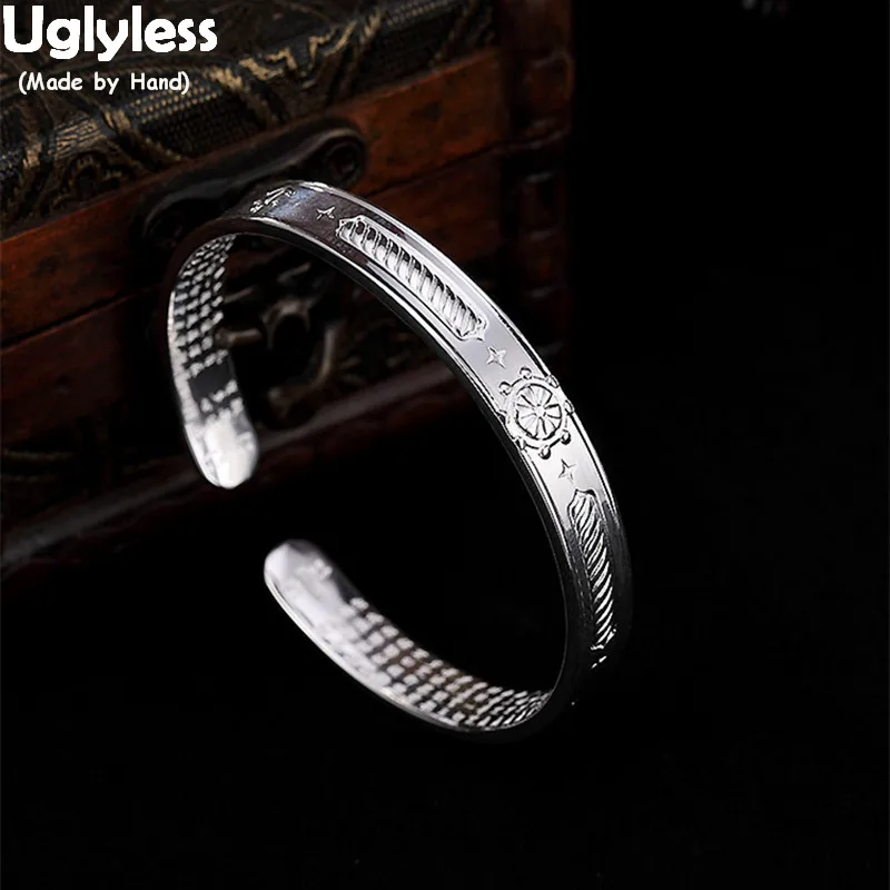 Uglyless 99.9% Full Silver Glossy Bangles for Women Heart Sutra Buddhism Open Bangles Rudder Wide Adjustable Bracelets Jewelry
Uglyless 99.9% Full Silver Glossy Bangles for Women Heart Sutra Buddhism Open Bangles Rudder Wide Adjustable Bracelets Jewelry