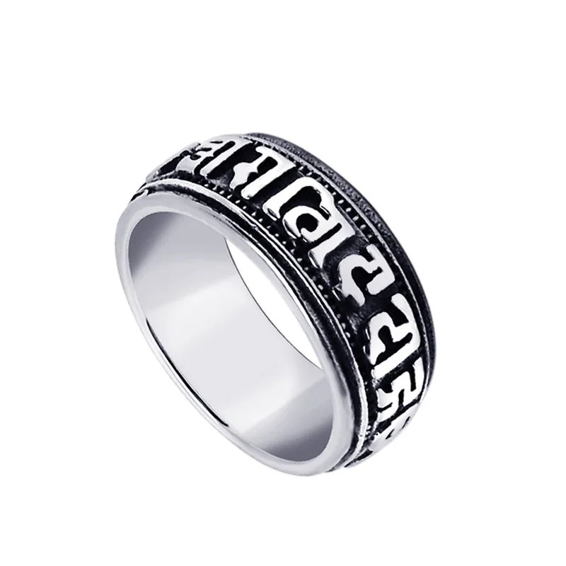 Фото Счастливое кольцо с мантрой 100% титановый из нержавеющей стали 316L санскрит