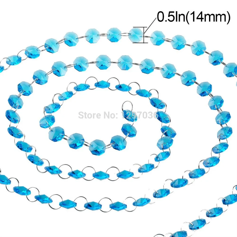 6.8Feet /lot Blue Glass Crystal 14mm Octagon Chain Lighting Chandelier Parts Garland Chakra Spectra PrismsGarland Strand | Дом и сад