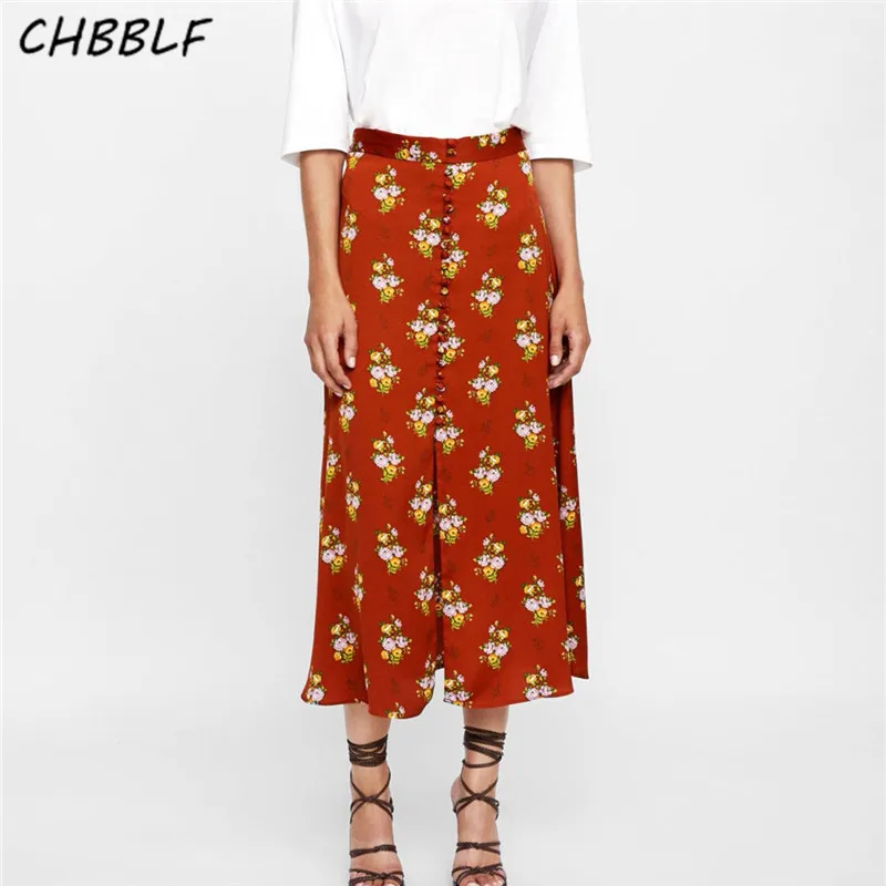 Фото CHBBLF женские элегантные цветочные миди пуговицы для юбки - купить
