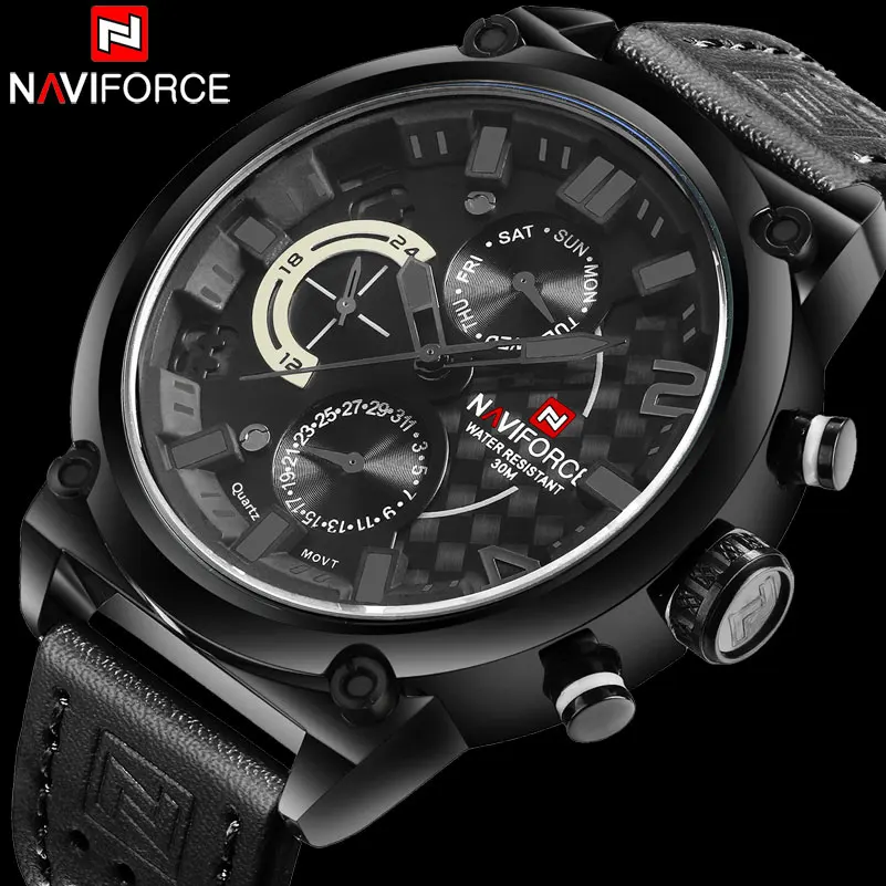 Часы NAVIFORCE Мужские кварцевые с хронографом, водонепроницаемые, спортивные, черные, кожаные, с календарем на 24 часа
Часы NAVIFORCE Мужские кварцевые с хронографом, водонепроницаемые, спортивные, черные, кожаные, с календарем на 24 часа