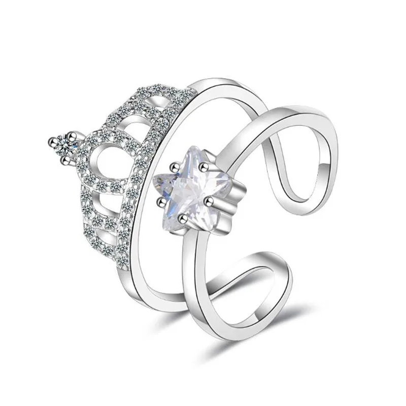 New Temperament Pentagram Women 925 Sterling Silver Jewelry Sweet Crown Five-pointed Star Crystal Opening Rings SR389
New Temperament Pentagram Women 925 Sterling Silver Jewelry Sweet Crown Five-pointed Star Crystal Opening Rings SR389