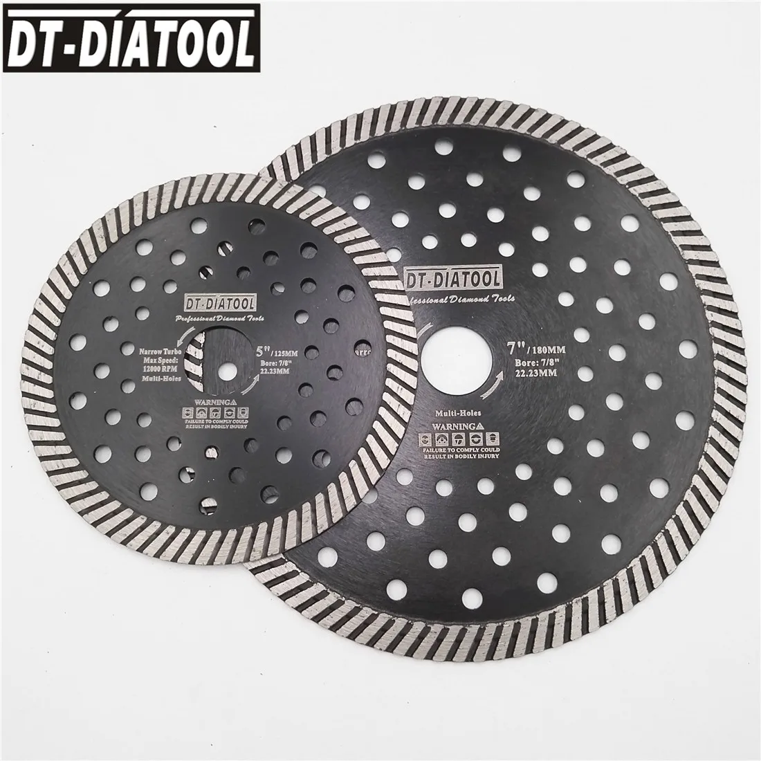 DT-DIATOOL 2pcs Dia 125+180mm Diamond Blades Narrow Turbo Multi Hole Saw Blade for Granite Marble Cutting Disc Bore 22.23mm
DT-DIATOOL 2pcs Dia 125+180mm Diamond Blades Narrow Turbo Multi Hole Saw Blade for Granite Marble Cutting Disc Bore 22.23mm