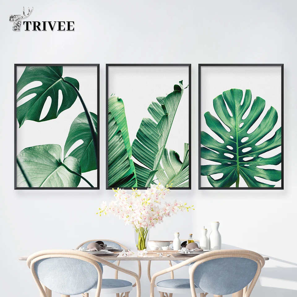 

Tropical Bananas Leave Canvas Printed Painting Monstera Inkjet Watercolor Green Leaves Modern Posters And Prints Wall Decor