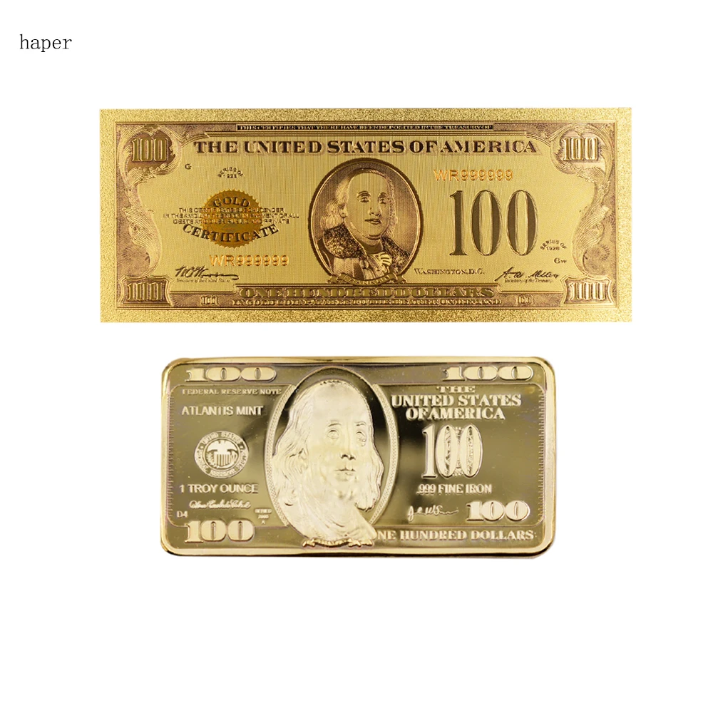 100 Dollar 24k Gold Banknote Collectible Decoration for Home US Rare Paper Money and Gold Bar for Gifts
100 Dollar 24k Gold Banknote Collectible Decoration for Home US Rare Paper Money and Gold Bar for Gifts