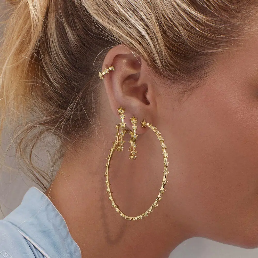 classic fashion jewelry simple cz star circle hoop earring Gold color trendy women jewelry
classic fashion jewelry simple cz star circle hoop earring Gold color trendy women jewelry