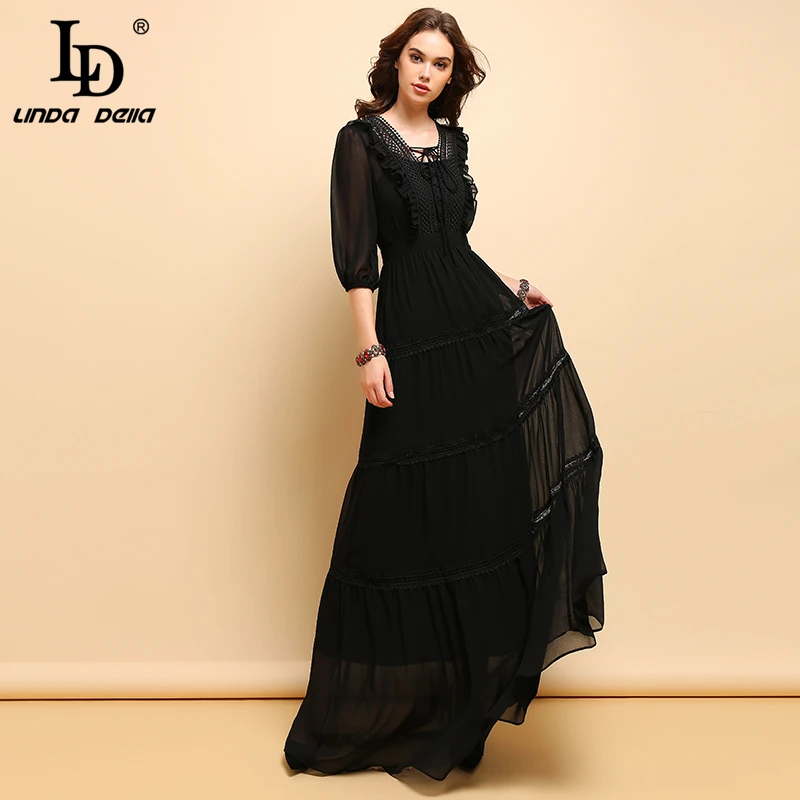 LD Linda della новые сезон: весна–лето Модное Длинное Платье Для женщин Винтаж с v