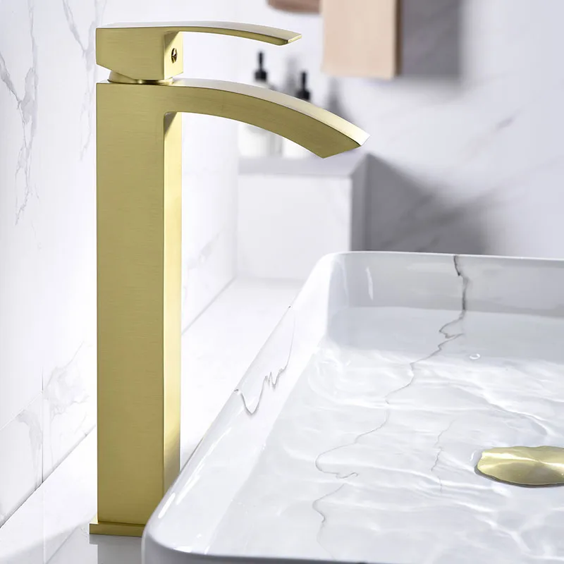 Brushed Gold Bathroom Basin Faucet Square Tall Style Brass Waterfall Sink Tap Deck Mounted Single handle Cold And Hot Mixer
Brushed Gold Bathroom Basin Faucet Square Tall Style Brass Waterfall Sink Tap Deck Mounted Single handle Cold And Hot Mixer