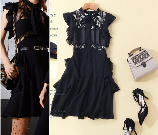 Runway Dress New Fashion 2018 Autumn Woman Bow Collar Lace Patchwork Slim Fitted Ruffles Above Knee Dress Tunic Feminino
Runway Dress New Fashion 2018 Autumn Woman Bow Collar Lace Patchwork Slim Fitted Ruffles Above Knee Dress Tunic Feminino