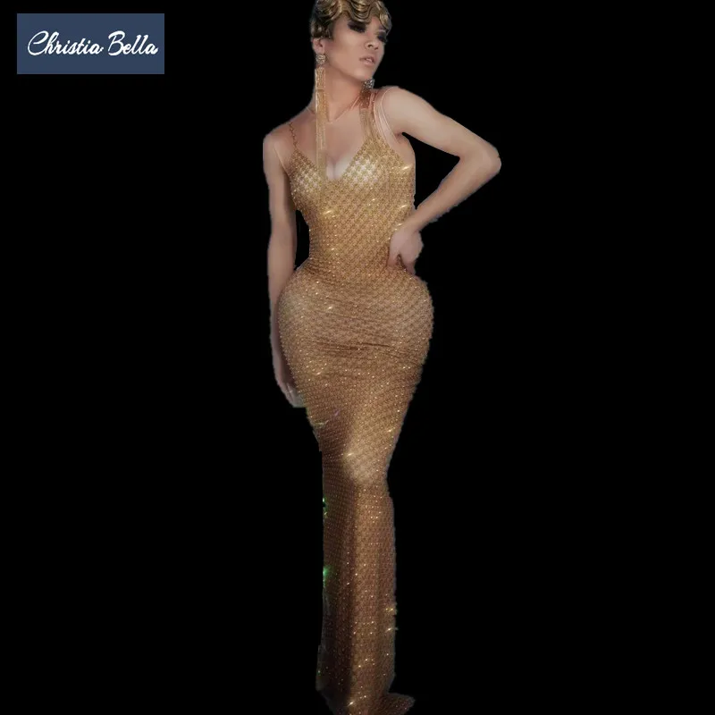 Gold Rhinestone Party Bodycon Dress Women Sexy Sleeveless Stretch Evening Crystal Long Dress Club Banquet Singer Stage Dress
Gold Rhinestone Party Bodycon Dress Women Sexy Sleeveless Stretch Evening Crystal Long Dress Club Banquet Singer Stage Dress