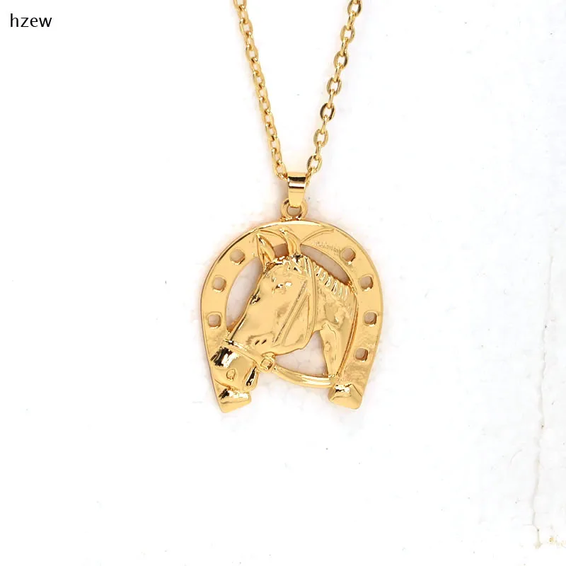 

hzew gold colors Necklace Horse Head Horseshoe Hoof Pendant Hollow Necklaces Fashion Jewelry gift necklace