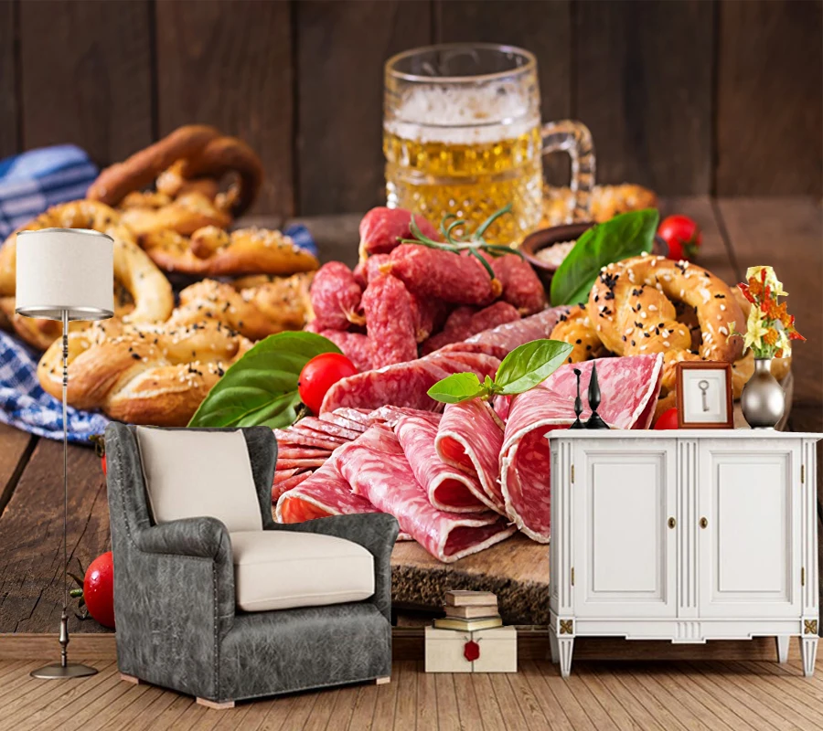 Custom Food photo,Sausage Beer cutting board Mural for restaurant bar kitchen background decoration wallpaper
Custom Food photo,Sausage Beer cutting board Mural for restaurant bar kitchen background decoration wallpaper