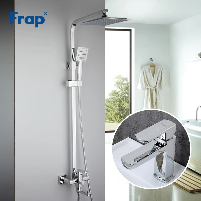 

Frap Chrome shower basin faucets set bathtub mixer faucet bath rainfall shower tap bathroom ABS shower head stainless shower bar
