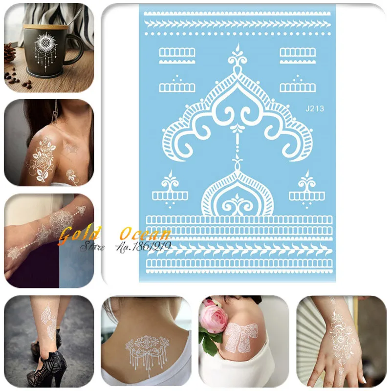 1PC Brand NEW Arrival Henna Tattoo Sticker GJ213 White Color Temporary Tattoo Paste Lady Jewelry Design Girl Tattoo Summer Style
1PC Brand NEW Arrival Henna Tattoo Sticker GJ213 White Color Temporary Tattoo Paste Lady Jewelry Design Girl Tattoo Summer Style