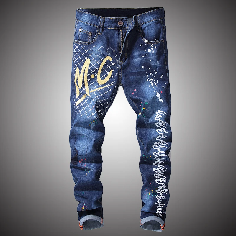Mens Blue Jeans Pants 2019 Letter Printed Denim Trousers Slim Hip Hop Streetwear Jeans for Men WY290
Mens Blue Jeans Pants 2019 Letter Printed Denim Trousers Slim Hip Hop Streetwear Jeans for Men WY290