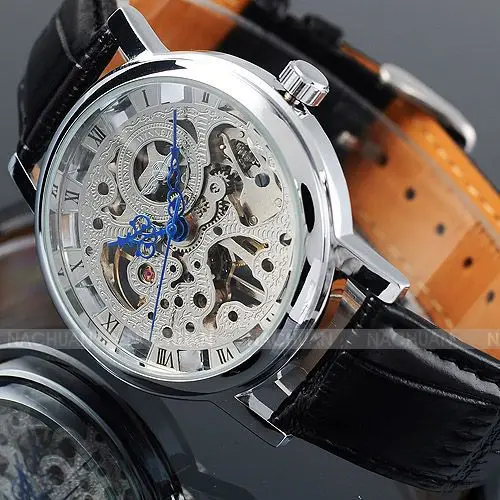 

Winner Skeleton Watch Blue Hands Special Design Roman Number Analog Men Watches Top Brand Luxury Men Mechanical Watch Erkek Saat