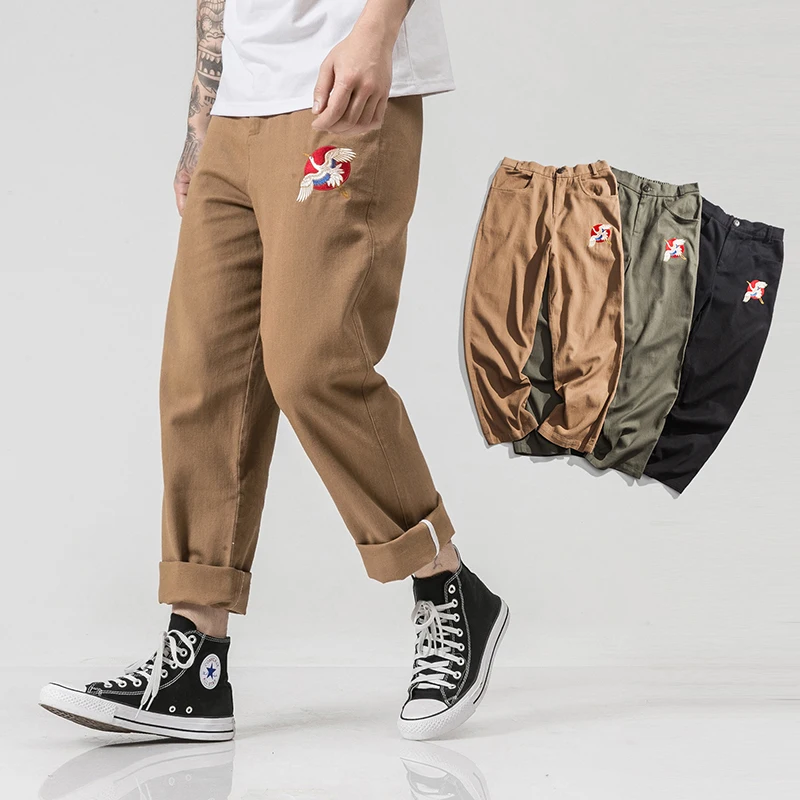 MRDONOO Chinese style fairy crane embroidered casual pants men's Japanese retro overalls loose straight large size trousers K66
MRDONOO Chinese style fairy crane embroidered casual pants men's Japanese retro overalls loose straight large size trousers K66