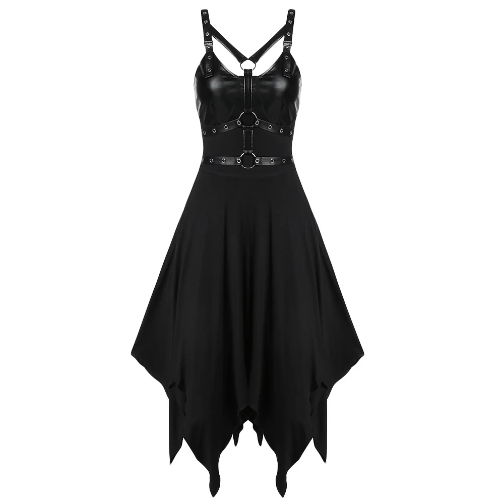 Women Fashion Sexy Dress Hollow Out Backless Faux Leather Grommet Gothic Punk Dress Club Cocktail Nightclub Party Dress Costume
Women Fashion Sexy Dress Hollow Out Backless Faux Leather Grommet Gothic Punk Dress Club Cocktail Nightclub Party Dress Costume