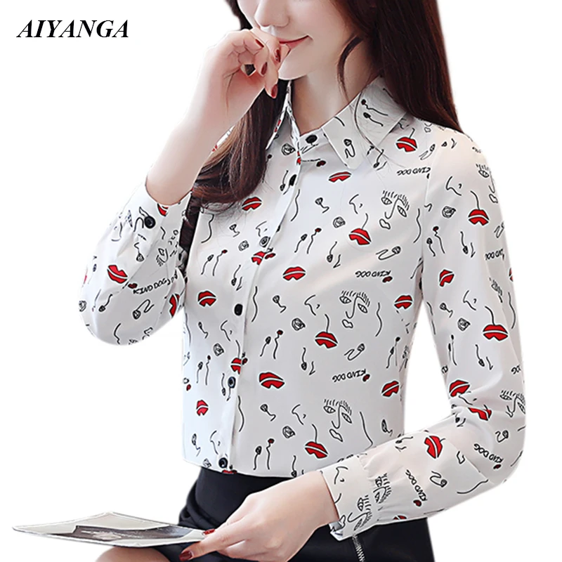 New Chiffon Blouses For Women 2019 Spring Shirts Womens Chic Red lips Print Sim Shirts For Office Lady White Blouse Female
New Chiffon Blouses For Women 2019 Spring Shirts Womens Chic Red lips Print Sim Shirts For Office Lady White Blouse Female