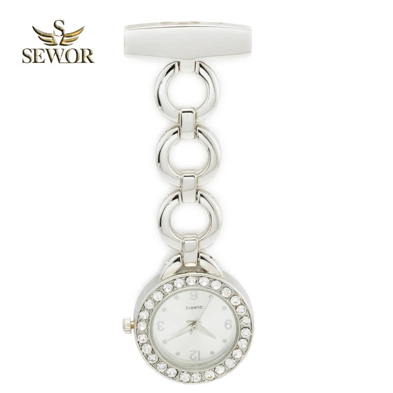 SEWOR Three Ring Button Crystal Nurse Watch Quartz Movement Hanging Pocket Watch Clip Brooch Chain Pendant Watch sliver C181
SEWOR Three Ring Button Crystal Nurse Watch Quartz Movement Hanging Pocket Watch Clip Brooch Chain Pendant Watch sliver C181