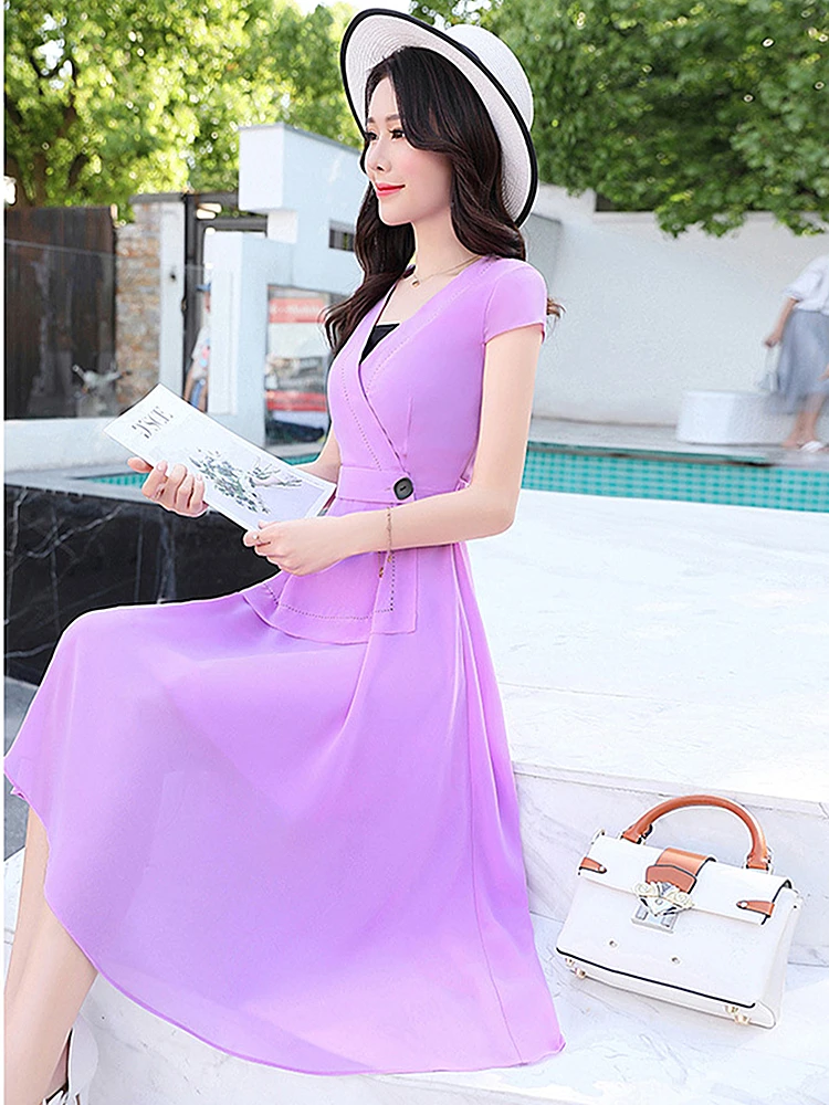 2019 Summer New Fashion Temperament Slim Slimming large Swing Dress High Waist V-neck Long Women's Clothing
2019 Summer New Fashion Temperament Slim Slimming large Swing Dress High Waist V-neck Long Women's Clothing