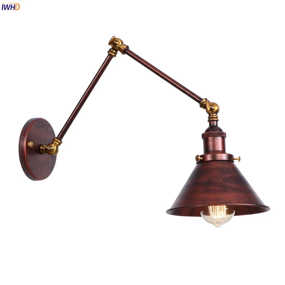 

IWHD Loft Style Industrial LED Wall Light Fixtures Bedroom Living Room Swing Long Arm Vintage Edison Wall Sconce Lamp Luminaire