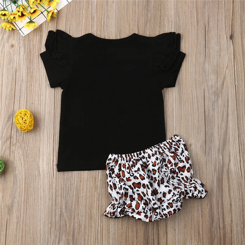 Комплекты одежды для маленьких девочек модная одежда с леопардовым принтом Футболки оборками