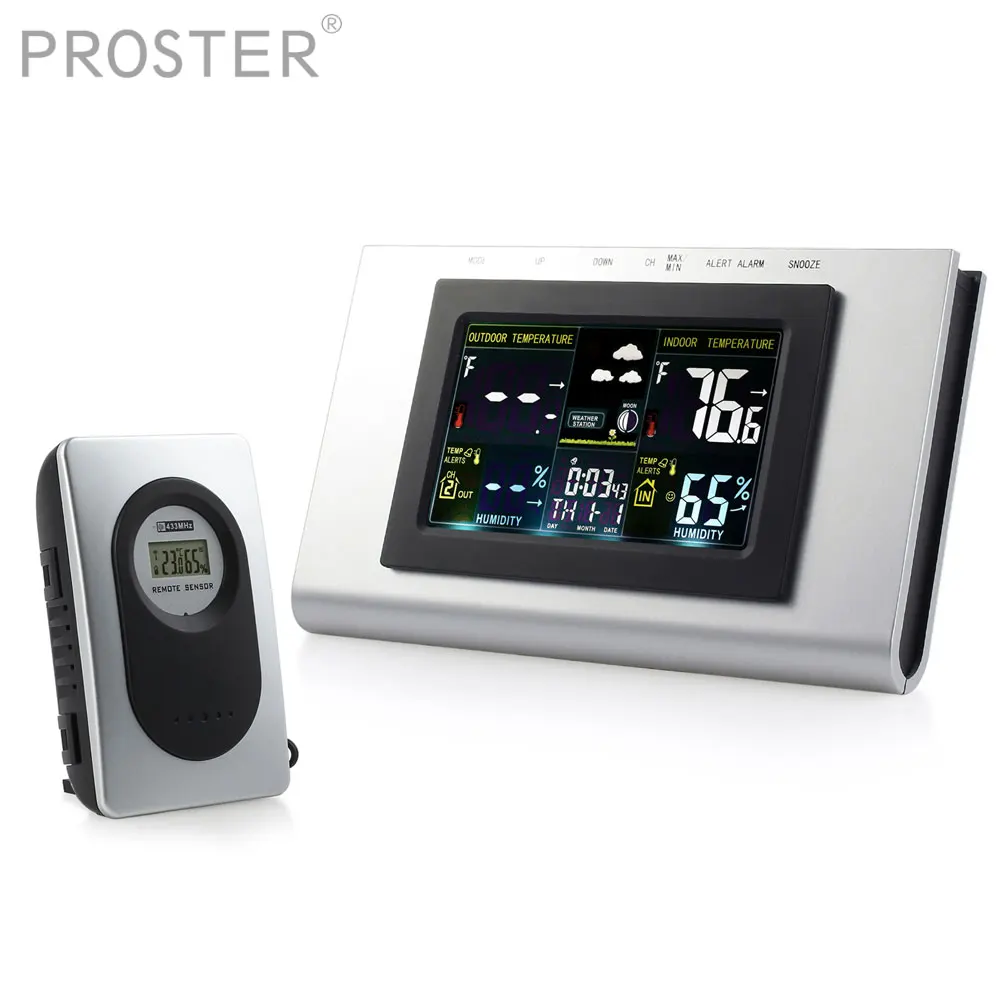 Цифровой будильник Proster, метеостанция, термометр, гигрометр, ЖК-дисплей, беспроводной, прогноз погоды, будильник
Цифровой будильник Proster, метеостанция, термометр, гигрометр, ЖК-дисплей, беспроводной, прогноз погоды, будильник