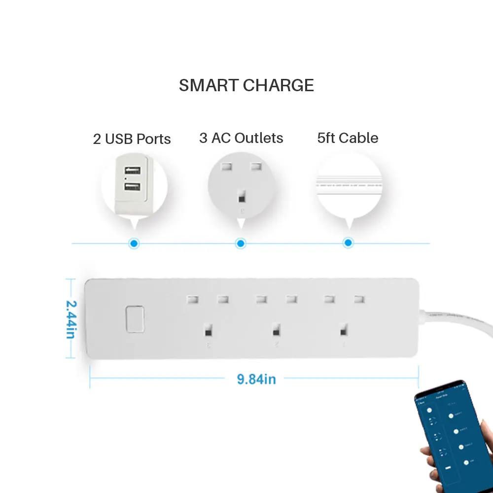 UK Wifi Smart Power Strip Socket Plug Universal Adapter 2 USB Socket 3 AC Outlets APP Control Compatible With Alexa Google Home
UK Wifi Smart Power Strip Socket Plug Universal Adapter 2 USB Socket 3 AC Outlets APP Control Compatible With Alexa Google Home