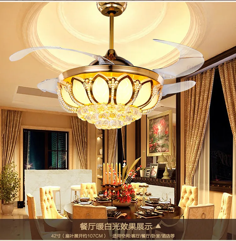 Ceiling Fans K9 crystal Electroplate Golden luxurious LED Fans light Invisible fan blade telecontrol adjustable 32/36/42 inch
Ceiling Fans K9 crystal Electroplate Golden luxurious LED Fans light Invisible fan blade telecontrol adjustable 32/36/42 inch