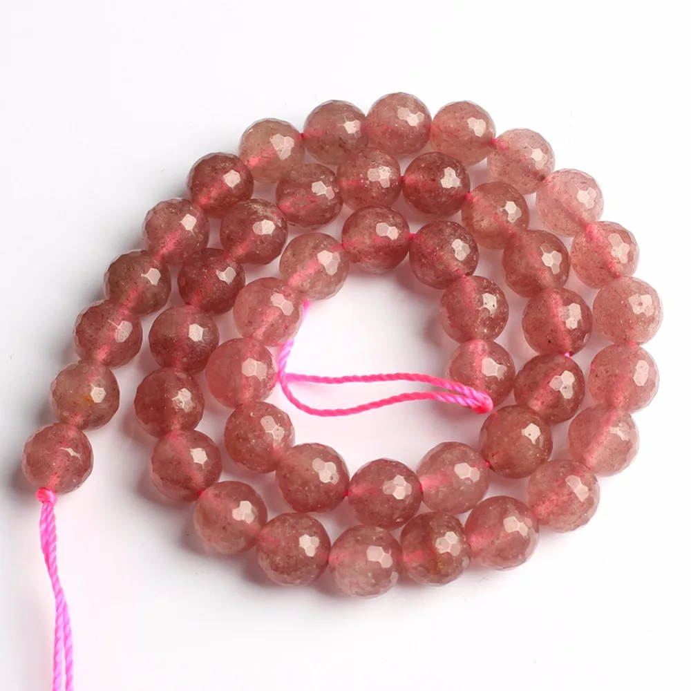 

Faceted Natural Gem Strawberry Quartz Loose Beads 15" Strand 4 6 8 10 12MM Pick Size For Bracelet Necklace Making