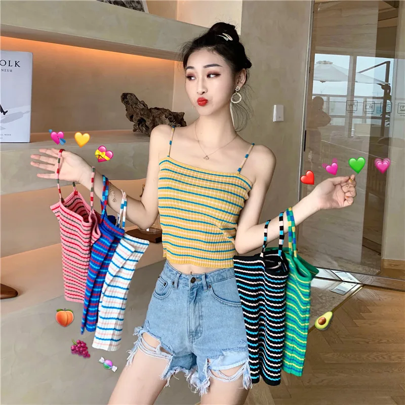 Summer Women Knitting Striped Tank Crop Tops Girls Knitted Knitwear Camisole Sleeveless Tee shirts Camis With Spaghetti Straps
Summer Women Knitting Striped Tank Crop Tops Girls Knitted Knitwear Camisole Sleeveless Tee shirts Camis With Spaghetti Straps