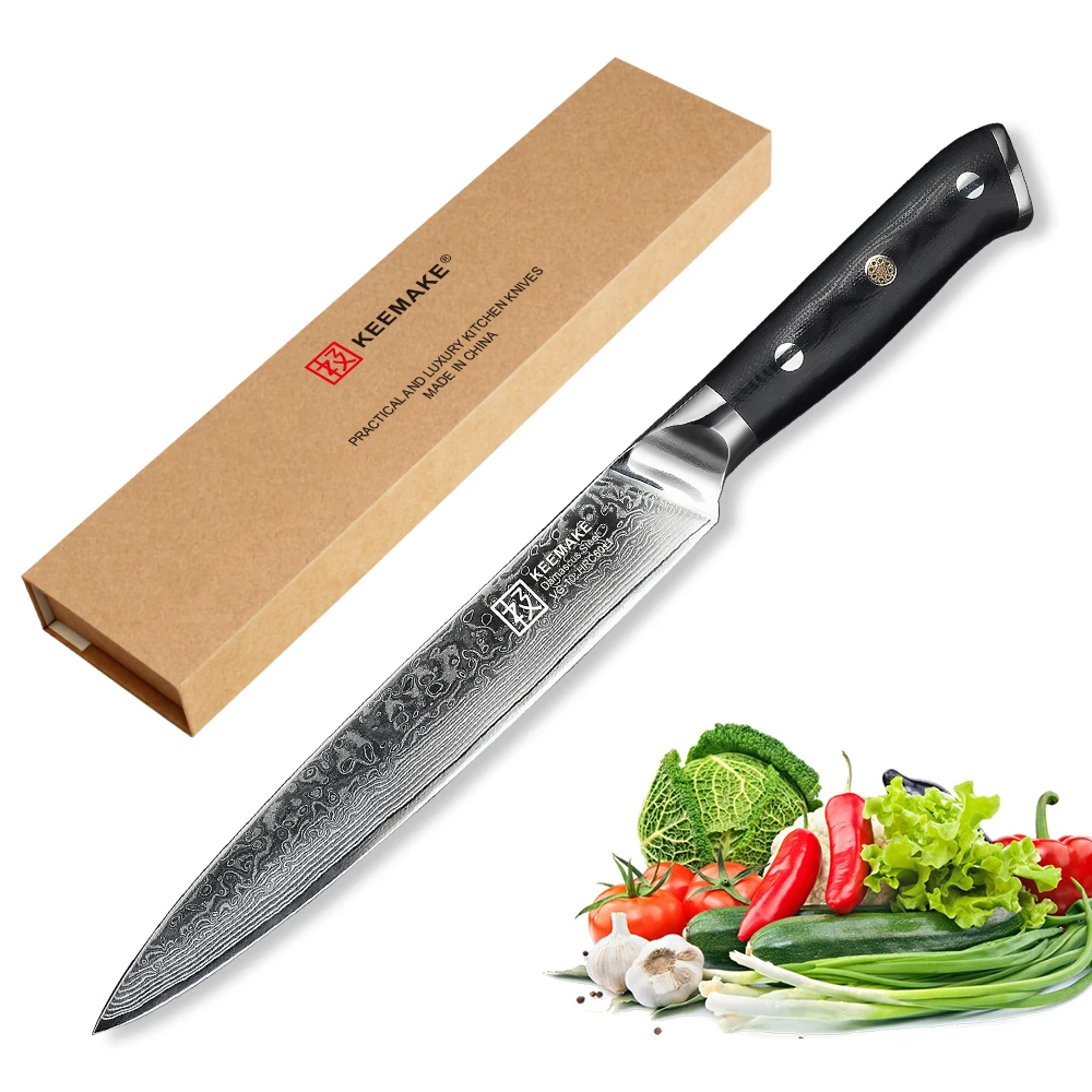KEEMAKE 8'' Slicing Knife Chef нож Kitchen Knives Japanese Damascus VG10 Steel Razor Sharp Cut Meat Vegetable Tool G10 Handle
KEEMAKE 8'' Slicing Knife Chef нож Kitchen Knives Japanese Damascus VG10 Steel Razor Sharp Cut Meat Vegetable Tool G10 Handle