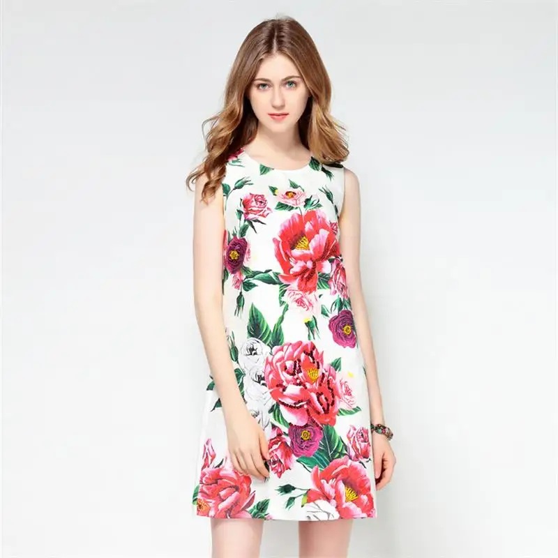 Women Dresses 2019 High Quality Designer Runway O-neck Sleeveless Print Beading Dress Vestidos Casual Plus Size Dress
Women Dresses 2019 High Quality Designer Runway O-neck Sleeveless Print Beading Dress Vestidos Casual Plus Size Dress