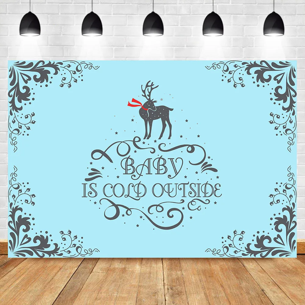 NeoBack Baby Shower Backdrop Elk Blue Photo Background Вечерние Декорации для новорожденных It's Cold