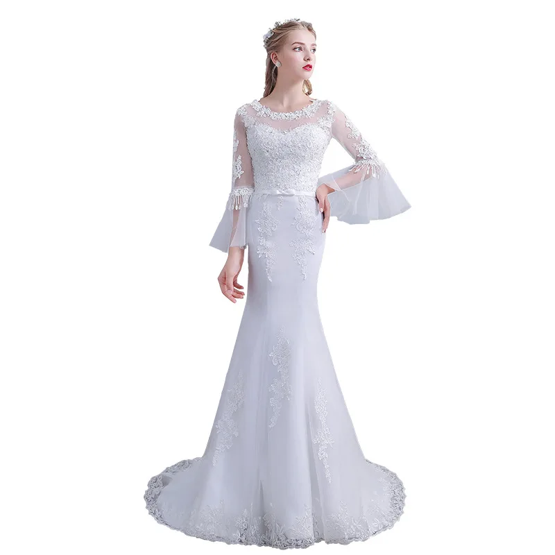 Fairy Tulle Sheer Neck Beads Sequin Lace Up Wedding Dresses Open Back Flare Sleeve Mermaid Long Vestidos De Novia Marriage Gowns
Fairy Tulle Sheer Neck Beads Sequin Lace Up Wedding Dresses Open Back Flare Sleeve Mermaid Long Vestidos De Novia Marriage Gowns