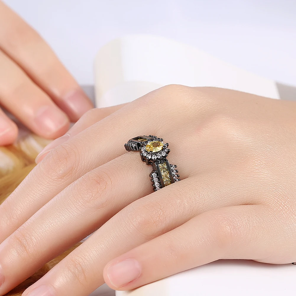 Классическое кольцо с покрытием золотом, цитриновым кристаллом, циркониевыми кристаллами CZ, вечным обручением, ювелирным изделием любви, размер 6 7 8 9.