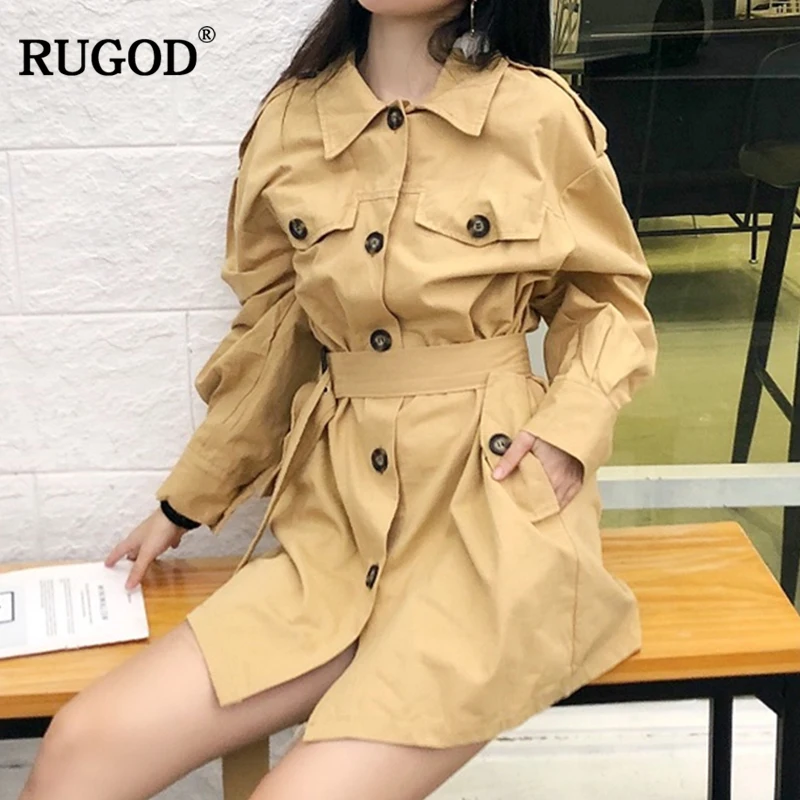 RUGOD 2018 Модные женские длинные Стиль пальто отложной воротник трапециевидной