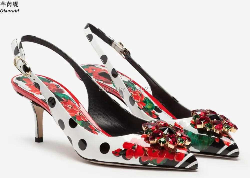 Qianruiti Women Polk dot High Heels Floral Print Pumps Crystal Studs Slingbacks Buckle Strap Flower Stilettos Party Wedding Shoe
Qianruiti Women Polk dot High Heels Floral Print Pumps Crystal Studs Slingbacks Buckle Strap Flower Stilettos Party Wedding Shoe