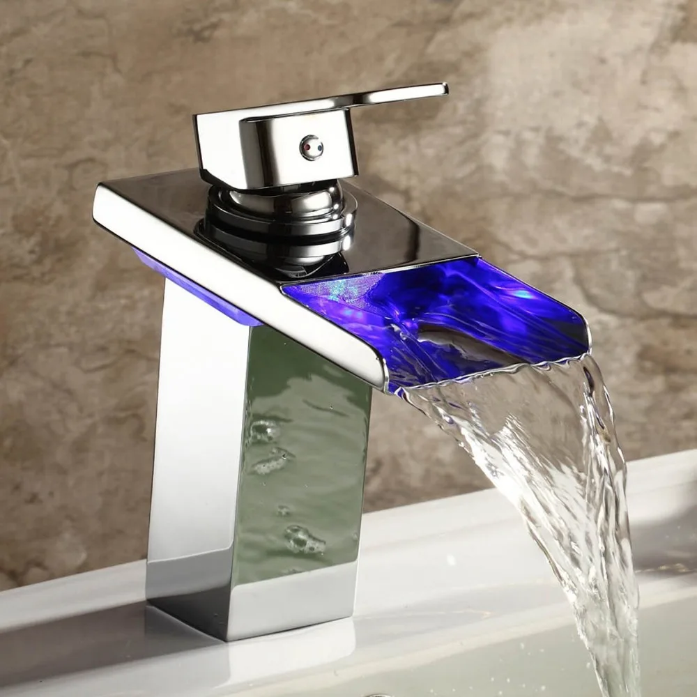 

Brand Grifo Robinet krano Contemporary Solid Brass Single Handle Widespread Waterfall Bathroom Sink Cheap Led Faucets Chrome New