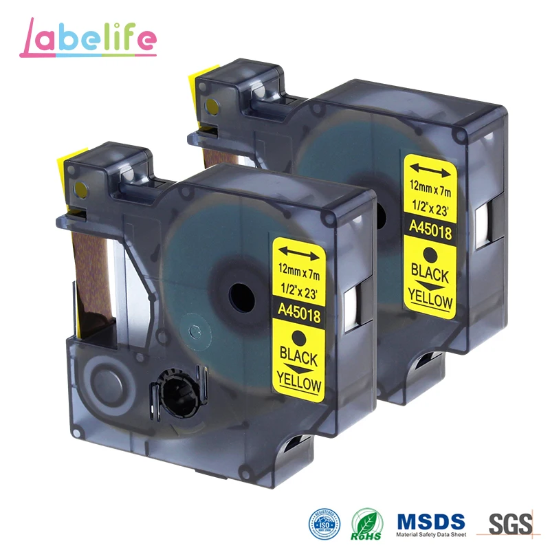 Labelife 2 Pack 45018 Labeling Tapes Compatible for DYMO D1 LabelManager Label Makers Black on Yellow 12mm S0720580
Labelife 2 Pack 45018 Labeling Tapes Compatible for DYMO D1 LabelManager Label Makers Black on Yellow 12mm S0720580