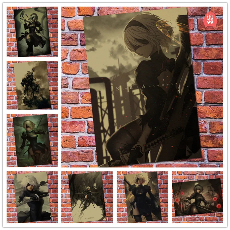 Винтажный настенный стикер NieR Automata 2B игровой постер бар для детской комнаты